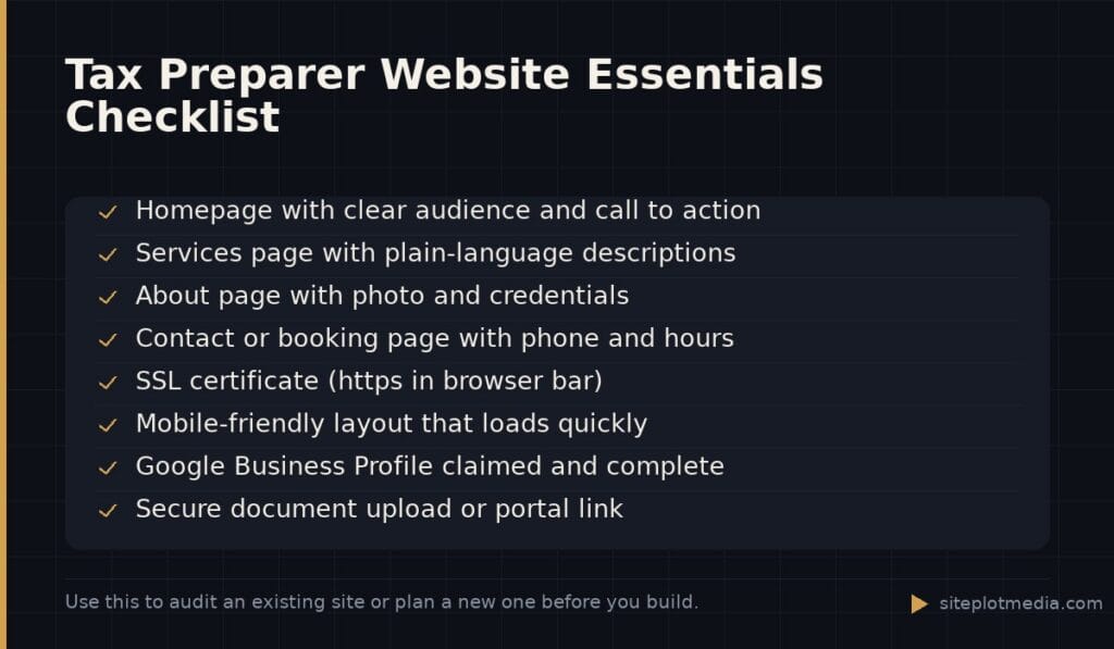 Tax Preparer Website Essentials Checklist